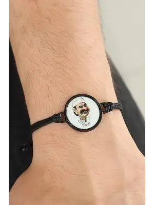 Siyah Renk Deri Ayarlamlı İpli Erdal Bakkal Erkek Bileklik