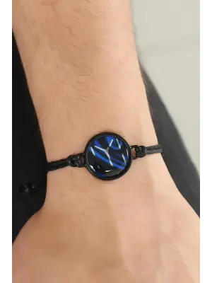 Siyah Renk Deri Ayarlamlı İpli Kayı Boyu Erkek Bileklik