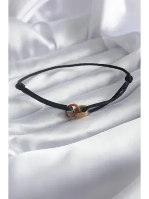 Siyah Renk İp Model Gold Renk Halka Figür Kadın Bileklik