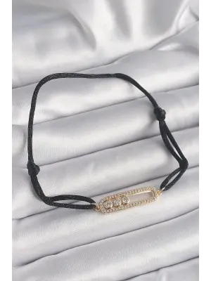 Siyah Renk İpli Asansör Gold Messika Model Kadın Bileklik