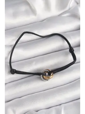 Siyah Renk İpli Asansörlü Mix Renk Çelik Halka Model Kadın Bileklik