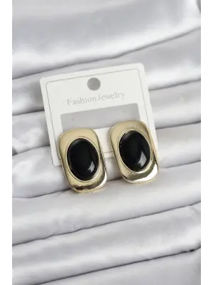 Siyah Renk Kare Model Vintage Kadın Küpe