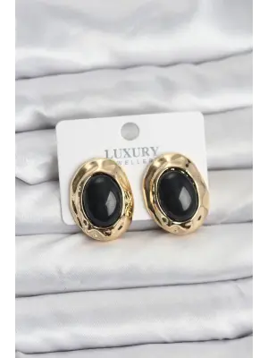 Siyah Renk Oval Vintage Pirinç Kadın Küpe