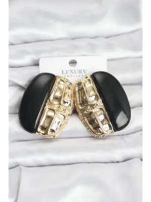 Siyah Renk Çelik Vintage Kadın Küpesi