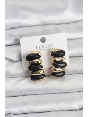 Siyah Renk Pirinç Vintage Kadın Küpe