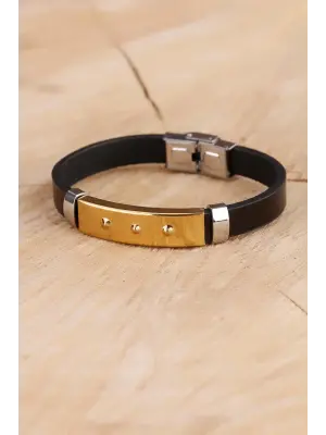 Siyah Silikon Çelik Aksesuar Tasarımlı Detaylı Erkek Bileklik