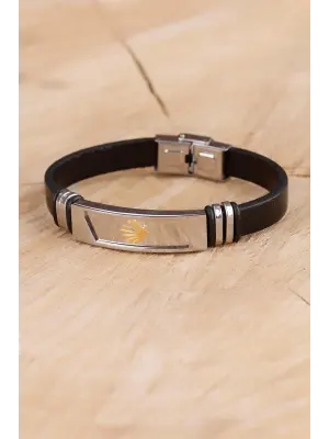 Siyah Silikon Çelik Aksesuar Tasarımlı Detaylı Erkek Bileklik