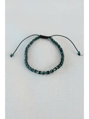 Siyah Yeşil Makrome Doğal Taş Erkek Bileklik