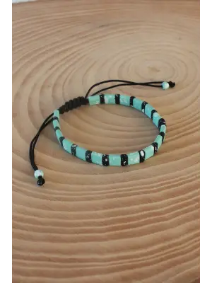 Su Yeşili Siyah Makrome Doğal Taş Erkek Bileklik