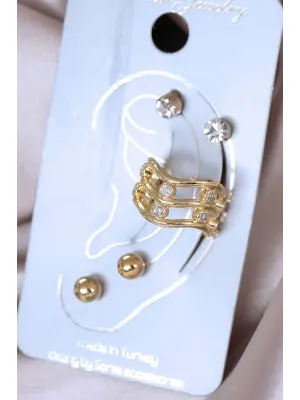 Su Yolu Model Zirkon Taşlı Metal Kıkırdak Küpe Seti