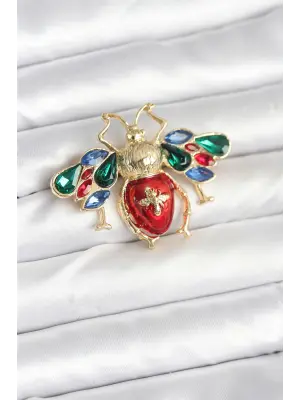 Süslü Renkli Zirkon Taşlı Arı Broşu