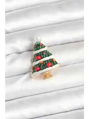 Süslü Çam Ağacı Model Yılbaşı Temalı Broş