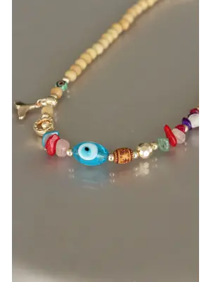 Tahta Boncuklu Kadın Kolye