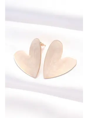 Taş Renk Mineli Kalp Küpe