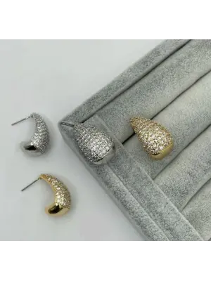 Taşlı Damla Bottega Model Küpe Altın / Gümüş