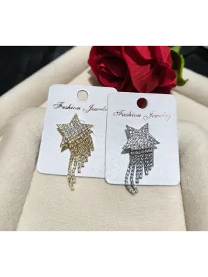 Taşlı Kuyruklu Yıldız Model Broş Gümüş ve Altın