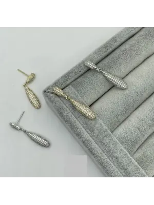 Taşlı Uzun Damla Sallantılı Abiye Küpe