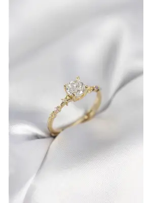 Tek Taş Model Zirkon Taşlı Gold Renk Kadın Yüzük