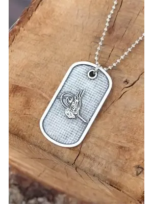 Top Zincirli Osmanlı Tuğrası Tasarım Eskitme Gümüş Renk Kolye