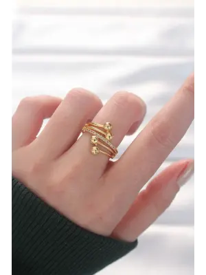 Topçuk Model Zirkon Taşlı Altın Ayarlanabilir Yüzük