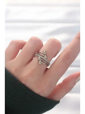 Topçuk Model Zirkon Taşlı Silver Renk Ayarlanabilir Yüzük