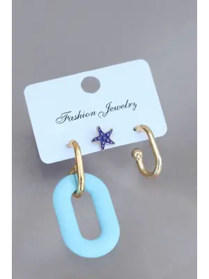 Trend Mavi Deniz Yıldızı Figürlü Küpe Seti