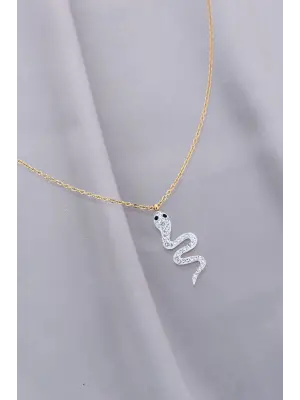 Trend Zirkon Taşlı Yılan Model Çelik Kadın Kolye