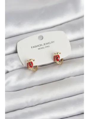 Uğur Böceği Model Gold Renk Pirinç Çocuk Küpe