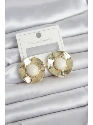 Vintage Model Beyaz Gold Renk Pirinç Kadın Küpe