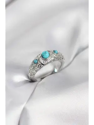 Vintage Model Mavi Taşlı Gümüş Renk Kadın Yüzük