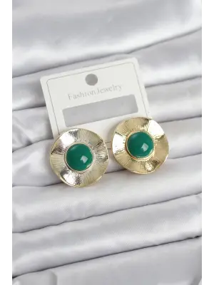 Vintage Model Yeşil Gold Renk Pirinç Kadın Küpe