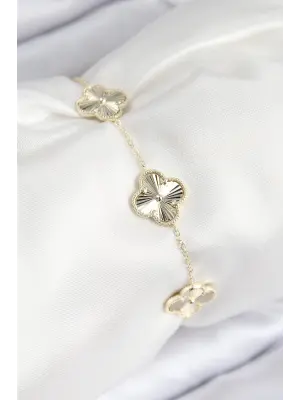 VIP Pirinç Yonca Model Gold Renk Kadın Bileklik