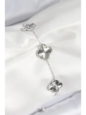 VIP Pirinç Yonca Model Gümüş Renk Kadın Bileklik