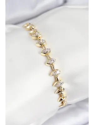 VIP Pirinç Zirkon Taşlı Damla Çit Model Gold Renk Kadın Bileklik