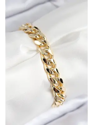 VIP Pirinç Zirkon Taşlı Klasik Zincir Model Gold Renk Kadın Bileklik