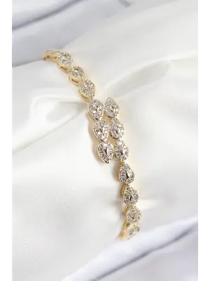 VIP Pirinç Zirkon Taşlı Sıralı Damla Model Gold Renk Kadın Bileklik