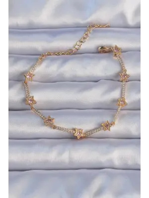 Vip Seri Pirinç Altın Renk Zirkon Taşlı Yıldız Model Bileklik