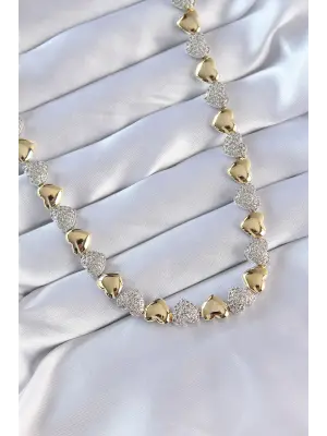 Vip Seri Pirinç Çift  Zirkon Taşlı Kalp Tasarımlı Çelik Kolye
