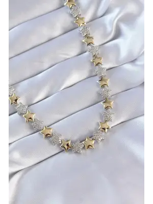 Vip Seri Pirinç Çift  Zirkon Taşlı Yıldız Tasarımlı Çelik Kolye