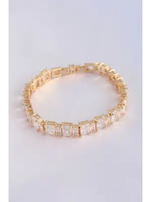 Vip Seri Pirinç Zirkon Taşlı Gold Renk Baget Su Yolu Model Bileklik