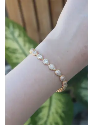 Vip Seri Pirinç Zirkon Taşlı Gold Renk Damla Model Bileklik