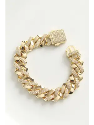 Vip Seri Pirinç Zirkon Taşlı Gold Renk Gurmet Bileklik