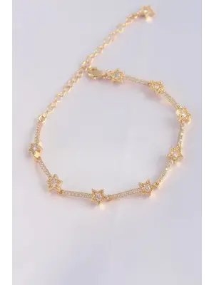 Vip Seri Pirinç Zirkon Taşlı Gold Renk Halley Model Bileklik