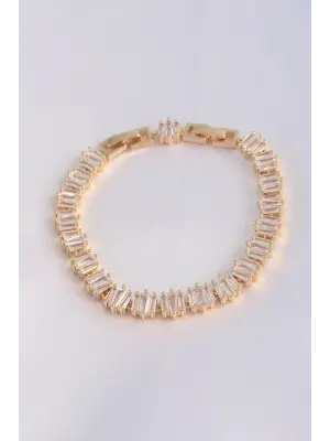 Vip Seri Pirinç Zirkon Taşlı Gold Renk Kare Su Yolu Model Bileklik