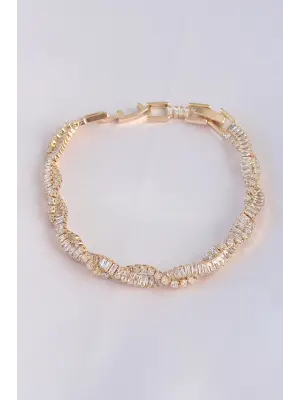 Vip Seri Pirinç Zirkon Taşlı Gold Renk Sarmal Model Bileklik
