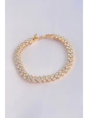 Vip Seri Pirinç Zirkon Taşlı Gold Renk Şerit Su Yolu Model Bileklik