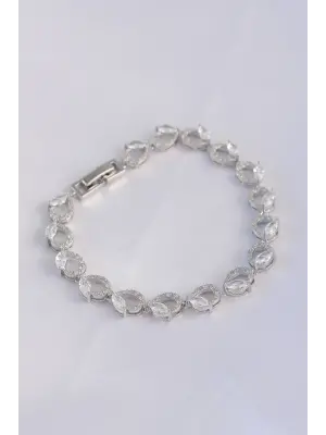 Vip Seri Pirinç Zirkon Taşlı Gümüş Renk Arpa Model Bileklik