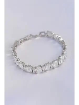 Vip Seri Pirinç Zirkon Taşlı Gümüş Renk Baget Su Yolu Model Bileklik