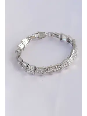 Vip Seri Pirinç Zirkon Taşlı Gümüş Renk Geometrik Bileklik