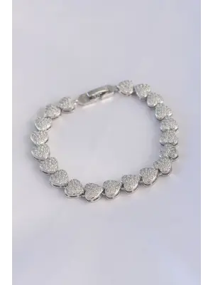 Vip Seri Pirinç Zirkon Taşlı Gümüş Renk Kalp Model Bileklik